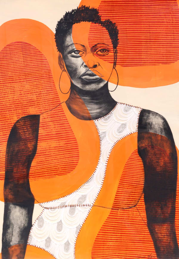 Delita Martin Spirit of Solitude , 2018 Acrylic, relief printing, charcoal, fabric 30 1/2 x 44 1/2 in. 77.5 x 113 cm