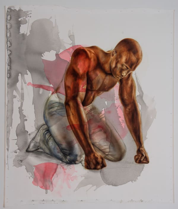 Imo Nse Imeh Feeding the Veins of the Earth (Grounded Angel), 2020 Oil, Charcoal, India Ink on Unstretched Canvas 100 x 84 in. 254 x 213.4 cm