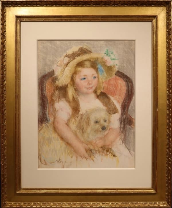 Mary Cassatt, Smiling Sara in a Big Hat Holding Her Dog, Circa 1901