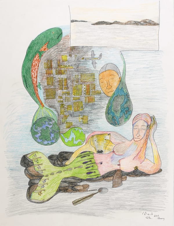 148-1533, 2011 Crayons de couleurs et encre / Coloured pencils and ink Shuvinai Ashoona 25 1/2 x 19 5/8 " 64.8 x 49.8 cm