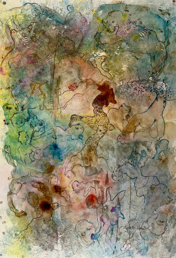 Les Riverains, 2023 Encre sur papier / ink on paper Francois Morelli 56 x 37 " 142.2 x 94 cm encadré / framed: 65 3/8 x 47 1/4 " 166 x 120 cm