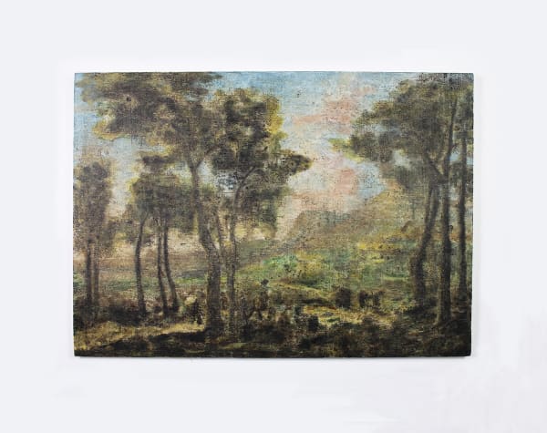 Ripley Whiteside, After Jan Both's Extensive Italianate landscape with a traveler and drovers on a road, a farmhouse and a village beyond, 2025