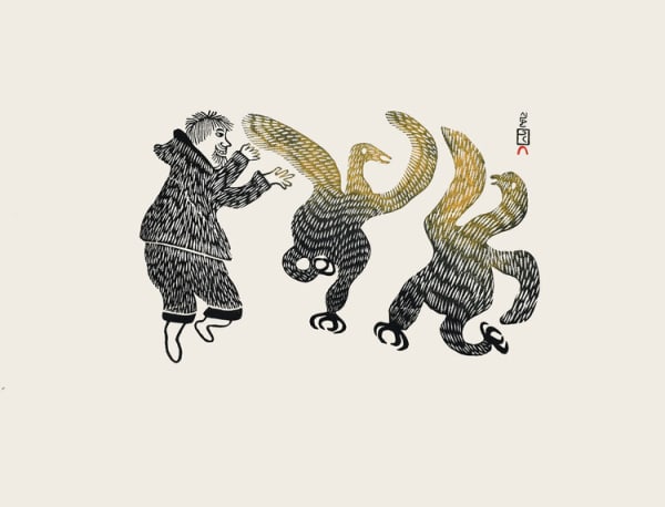 Pitseolak Ashoona, Geese Surprised by Man, 1965