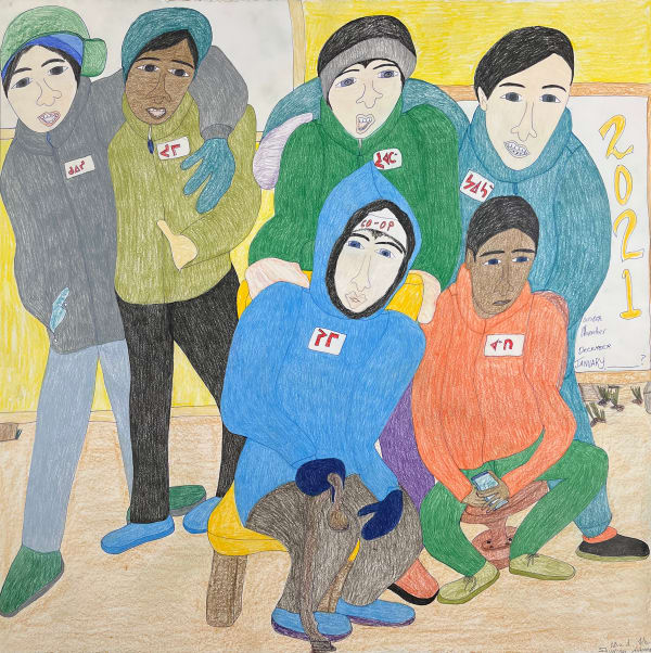 148-2464, 2021 Graphite, crayons de couleurs et encre / Graphite, coloured pencils, ink Shuvinai Ashoona 50 x 49 3/4 " 127 x 126.3 cm