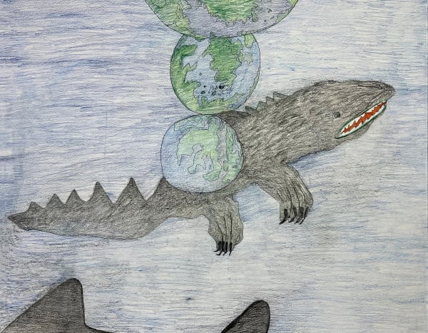 148-2471, 2021 Graphite, crayons de couleurs et encre / Graphite, coloured pencils, ink Shuvinai Ashoona 23 1/8 x 29 7/8 " 58.5 x 76 cm
