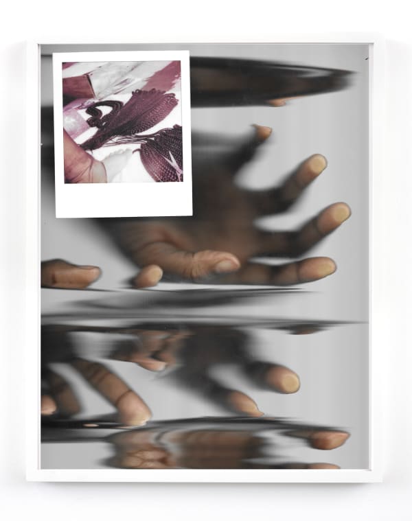 Joanne Petit-Frère, Studio Hands #17 - Another Net, Let's Build & Go (Featuring Polaroid of Draft of Braids on Roof During Covid), 2020