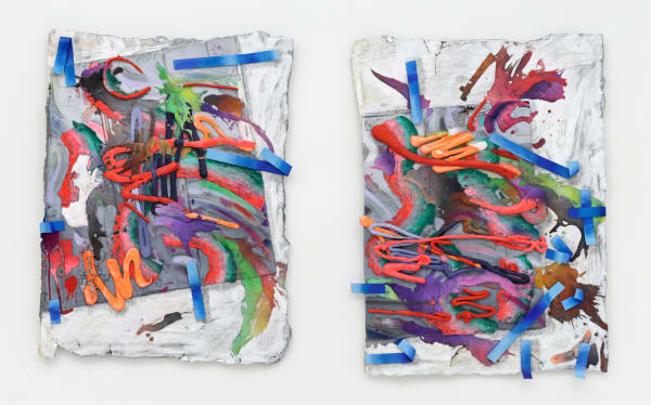 Katy Cowan, loomed from the stone edge; tape drifts and figures reach, 2025