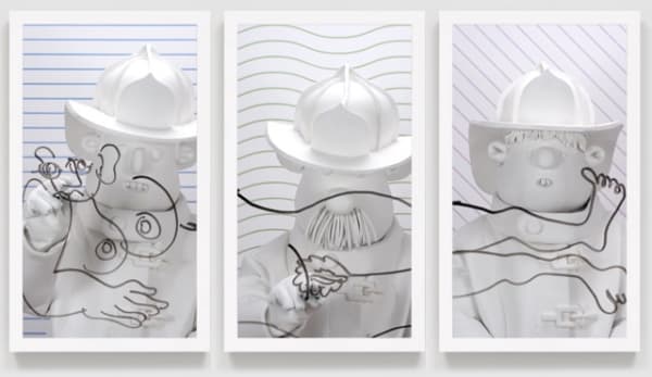 Brian Bress, Firemen #2 (on blue, green and purple lines), 2014