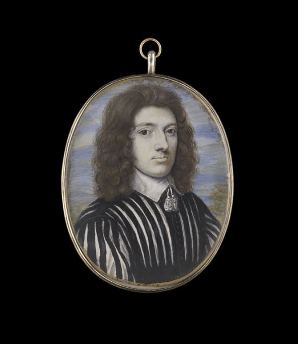 Matthew Snelling, A Gentleman, wearing black doublet slashed to reveal white undershirt, his white lawn collar with tasseled ties, landscape background, c. 1655
