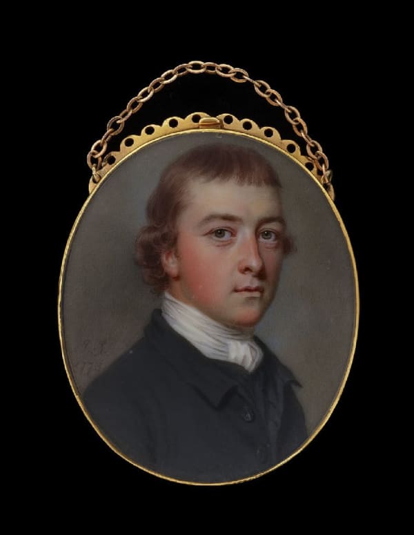 John Smart, A young Gentleman, wearing black coat and waistcoat, white cravat, 1773