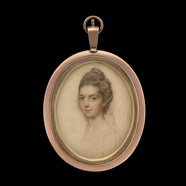 John Smart, A lady, head and shoulders, facing left, in a veil and gown, c. 1775