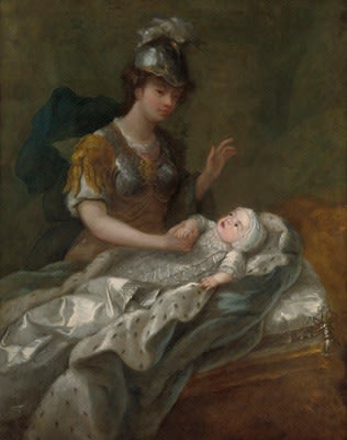 Charles Philips, Princess Augusta (1737-1813) as a baby, with Britannia, mid 18th century