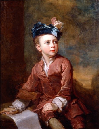 Bartholomew Dandridge, Portrait of a Young Boy in a feathered hat, c. 1735