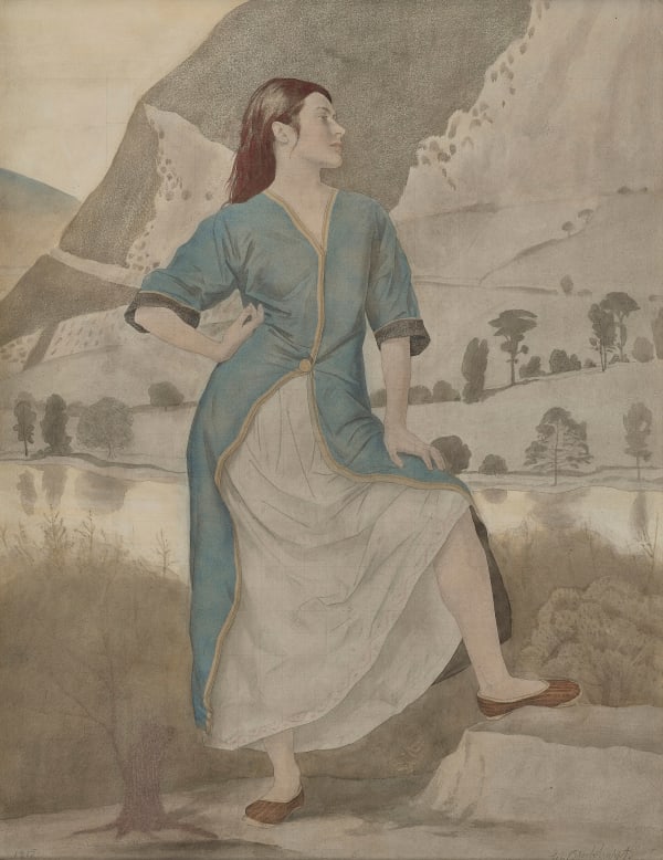 Gerald Leslie Brockhurst, Anaïs in a mountainous landscape, 1915