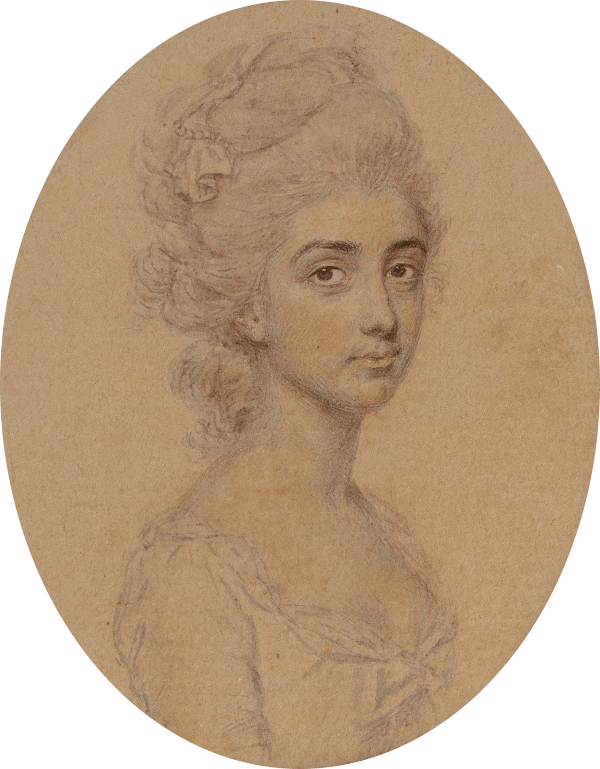 John Smart, A Noblewoman, wearing dress with low-cut bodice, her powdered hair dressed with silk ribbon, c. 1775