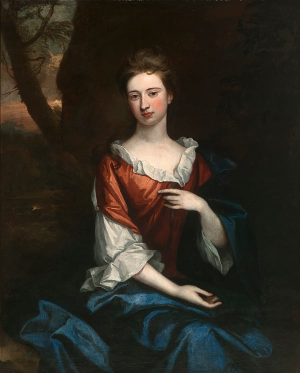 Sir Godfrey Kneller Bt., Portrait of a Lady in a red dress, 1690s