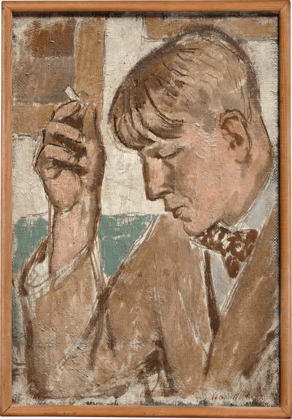 Maurice Feild oil portrait of W.H. Auden in 1937 in brown currently for sale at Philip mould & company
