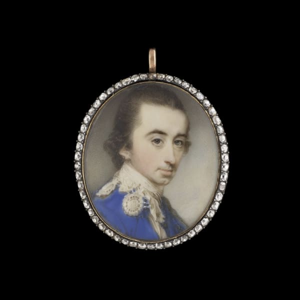Jeremiah Meyer RA, Col. Sir Philip Ainslie (1728-1802), wearing blue coat with lace ‘Van Dyck’ style collar, c. 1772