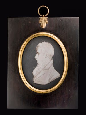 Samuel Andrews, Portrait miniature of William-Crosbie Ward (1786-1819), profile to the left, wearing coat and frilled shirt, late 18th century