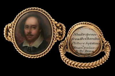 William Essex, A portrait enamel of William Shakespeare (1564-1616), after the ‘Chandos’ portrait, mounted in a gold ring, 1854