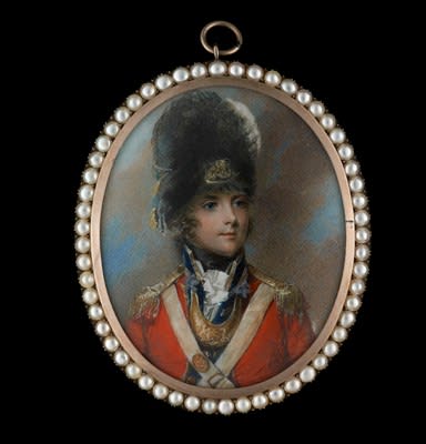 Anne Mee (née Foldsone), Portrait miniature of Lt. Col. Thomas Grosvenor (1764-1851), wearing the uniform of the Grenadier Company of the 3rd Foot Guards, 1790s