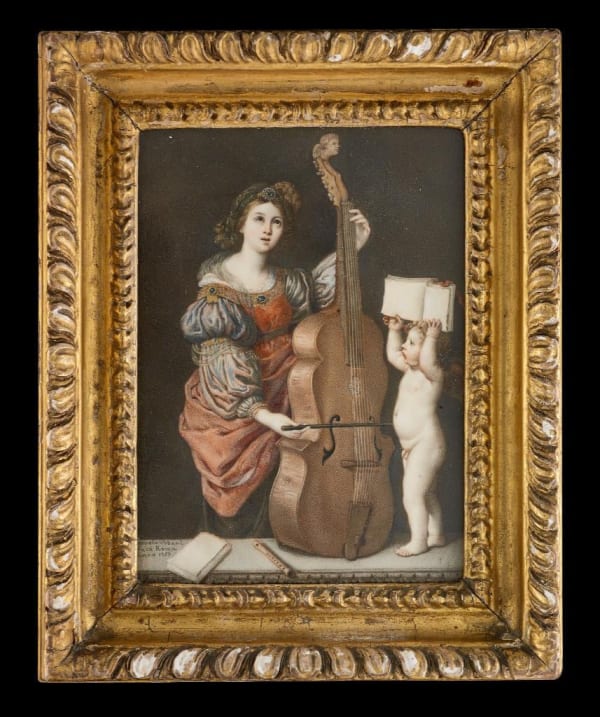 Orsolo Urbani, Portrait minature of Saint Cecilia playing a viol with a cherub holding music, 1757