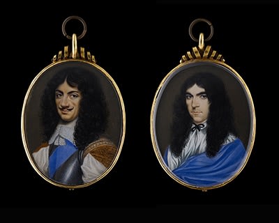 Attributed to Nathaniel Thach, Double-sided portrait miniature, the obverse with a portrait of King Charles II (1630-1685), the reverse with a portrait of an unknown Gentleman, c. 1660