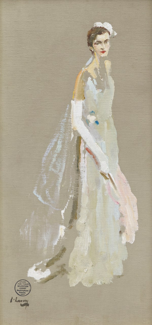 Sir John Lavery oil study of Margaret Campbell, Duchess of Argyll standing in white dress in c. 1930 currently for sale at Philip mould & company