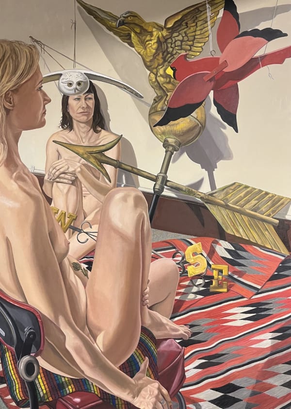 Philip Pearlstein, Two Models Owl, Cardinal, Eagle Weathervane, 2008