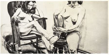 Philip Pearlstein, Two Female Models on Rocker and Stool /B&W, 1975