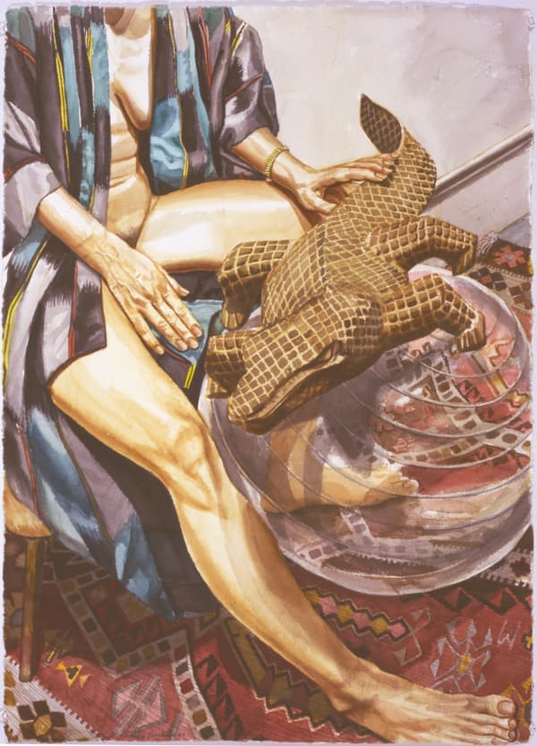 Philip Pearlstein, Model with Carved Wooden Lizard on Exercise Ball, 2004