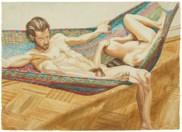 Philip Pearlstein, Male and Female Models on a Striped Hammock, 1978