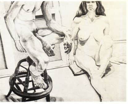 Philip Pearlstein, Two Nudes with Oak Stool and Canvas, 1976