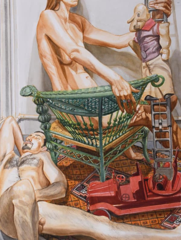 Philip Pearlstein, Two Models with Popeye Rag Doll and Toy Fire Engine, 2001