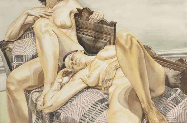 Philip Pearlstein, Two Models on Victorian Sofa with Coverlet, 1983