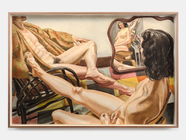 Philip Pearlstein, Male Model with Kimono, Female Model with Mirror, 1985