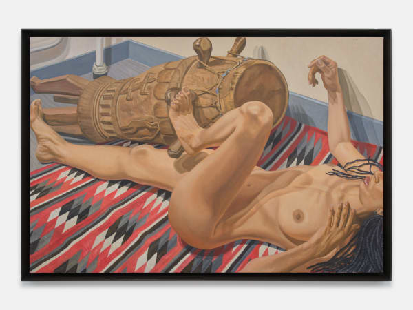 Philip Pearlstein, Model with Navajo Blanket and Old African Drum, 1999