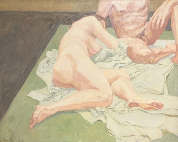 Philip Pearlstein, Cropped Sitting Male and Reclining Female on Green Drape #3, 1962