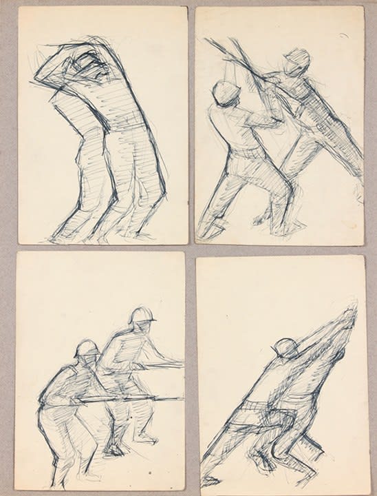 Philip Pearlstein, Untitled (Bayonette Training_4 Drawings), 1943 Summer
