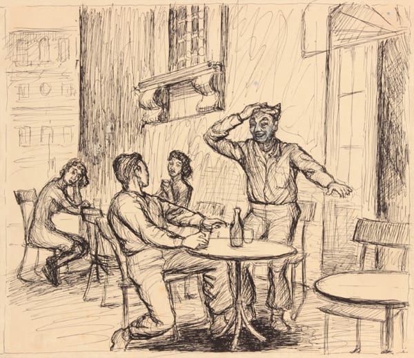 Philip Pearlstein, Rome, Italy VII (Tables Outside), 1944