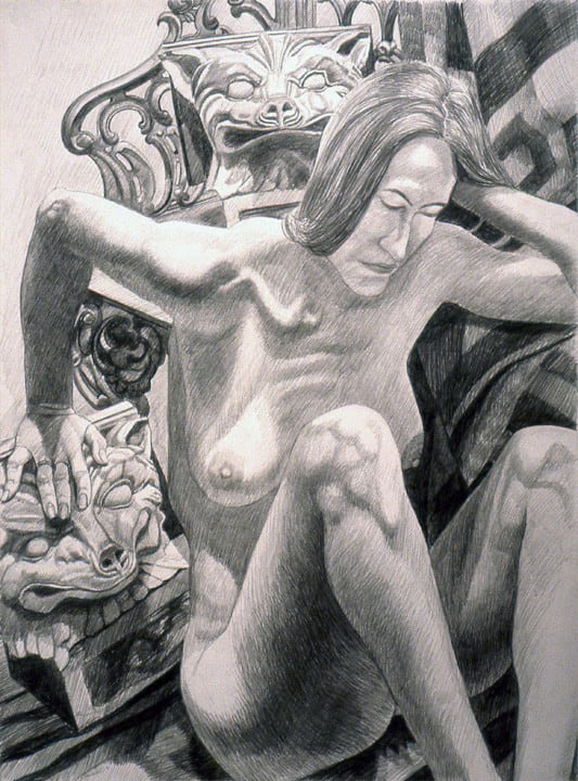 Philip Pearlstein, Model with Two Fox Heads, 1991