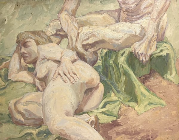 Philip Pearlstein, Cropped Sitting Male and Reclining Female on Green Drape #1, 1962