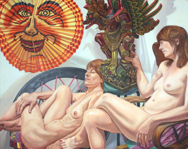Philip Pearlstein, Models with Lantern and Garuda Figure, 2015