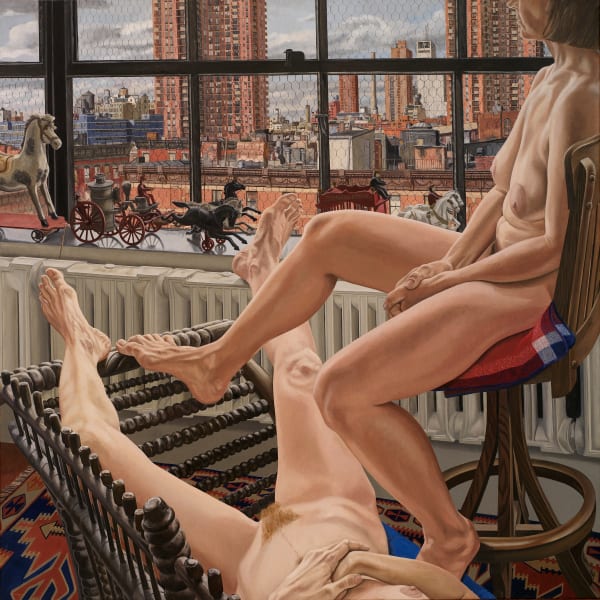 Philip Pearlstein, Two Models in a Window with Cast Iron Toys, 1987
