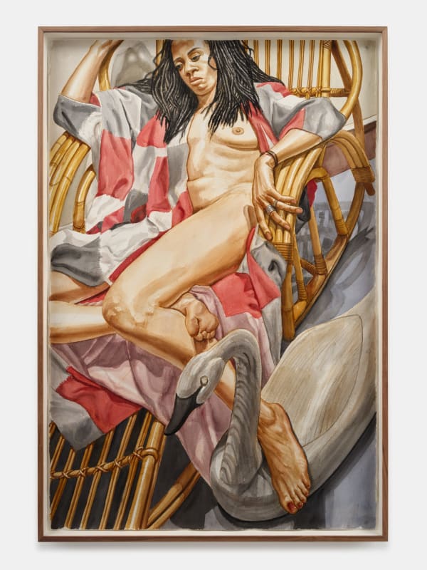 Philip Pearlstein, Nude on Bamboo Chaise with Swan Decoy, 1997