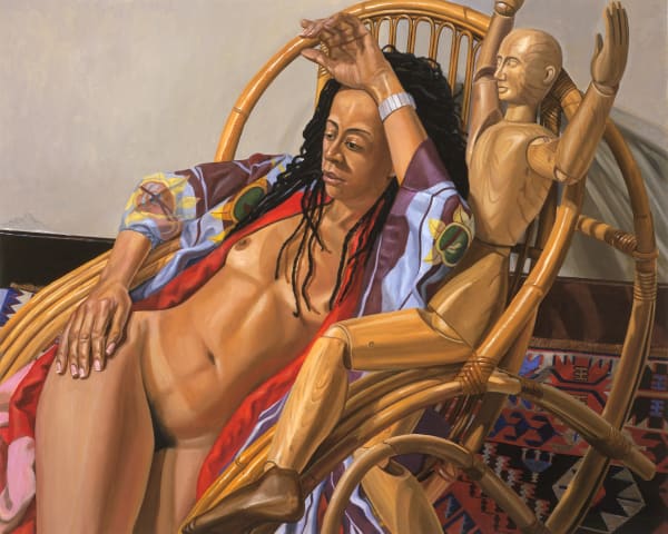 Philip Pearlstein, Model on Bamboo Lounge with Artist Mannequin, 2005