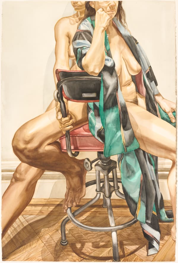 Philip Pearlstein, Two Models on a Red Swivel Office Chair, 1984