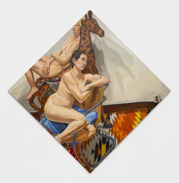 Philip Pearlstein, Two Models with Carousel Giraffe and Le Corbusier Chair, 2020