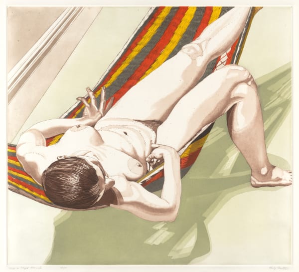Philip Pearlstein, Nude on Striped Hammock, 1974
