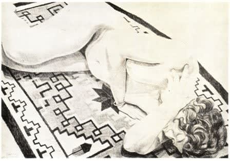 Philip Pearlstein, Model on Grey Patterned Rug, 1973